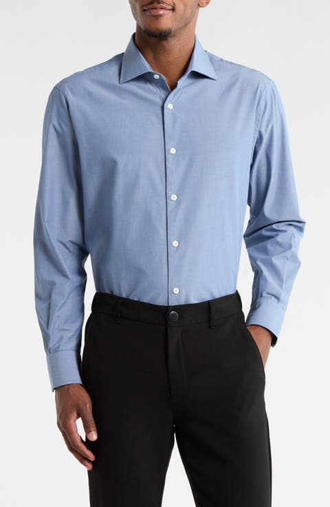 Button Front Long Sleeve Cotton Shirt (Regular & Tall)
