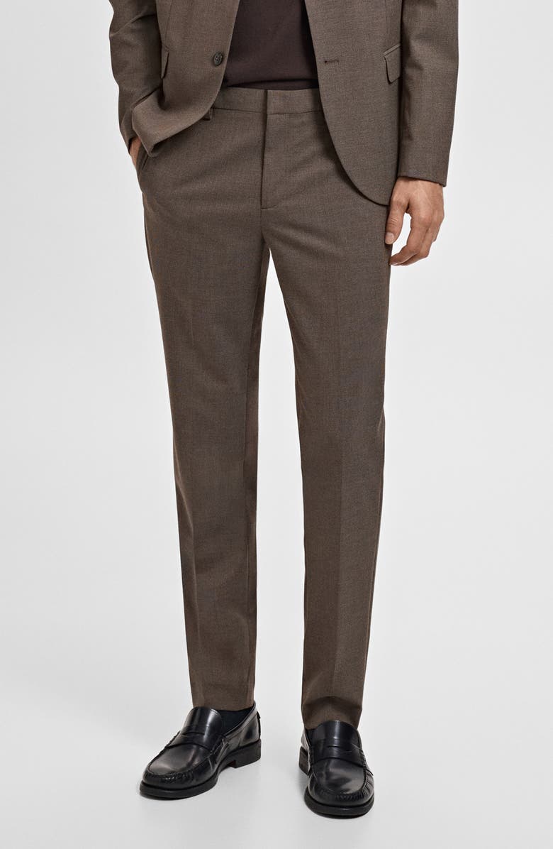 MANGO Slim Fit Flat Front Pants, Main, color, Brown