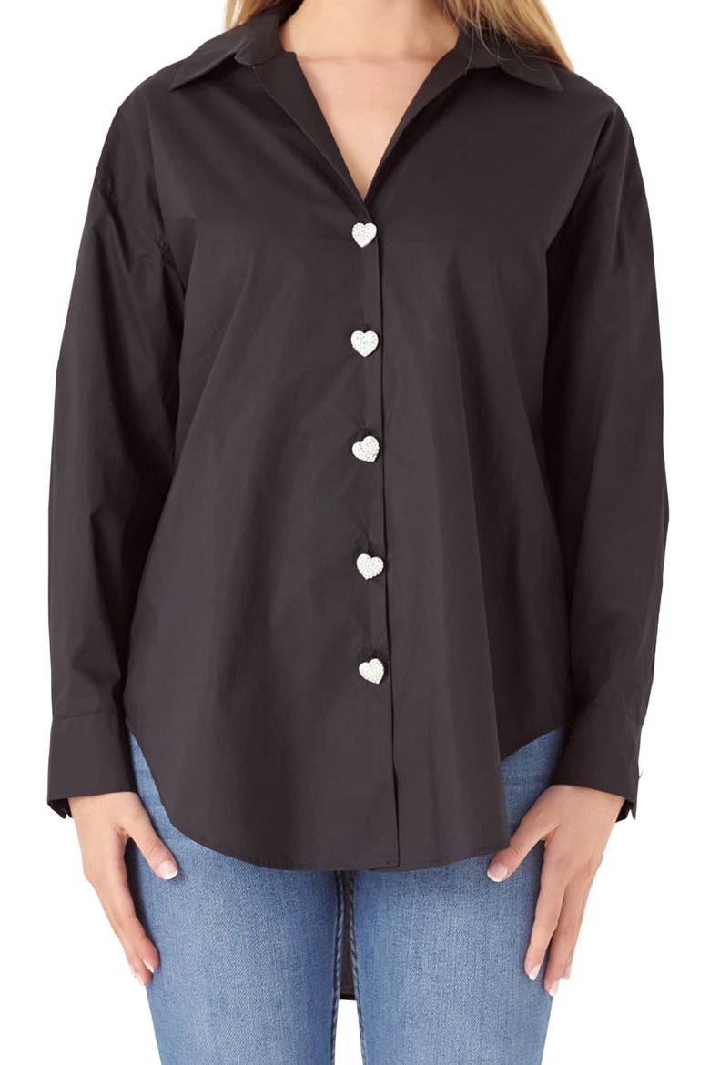 Oversize Cotton Button-Up Shirt, Main, color, BLACK