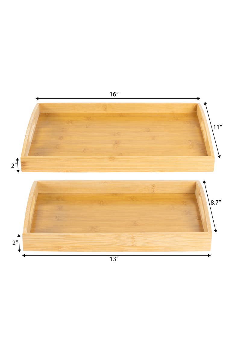 Elora Set of 2 Handcrafted Nesting  Serving Trays with Handles, Alternate, color, Natural