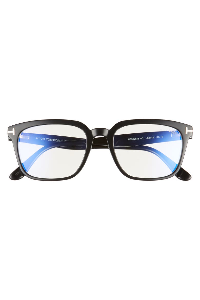 53mm Blue Light Blocking Square Optical Glasses, Alternate, color, SHINY BLACK