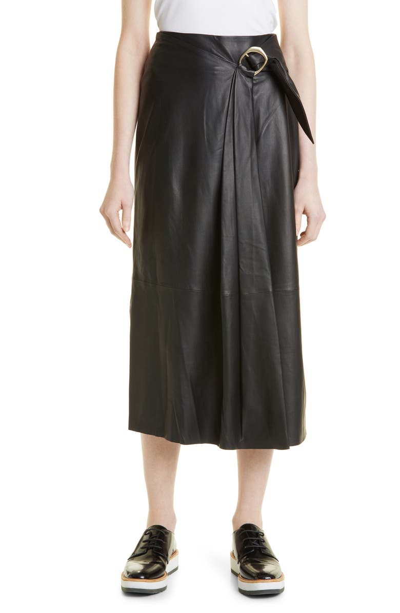 Vince Wavy Buckle Leather Midi Skirt, Main, color,