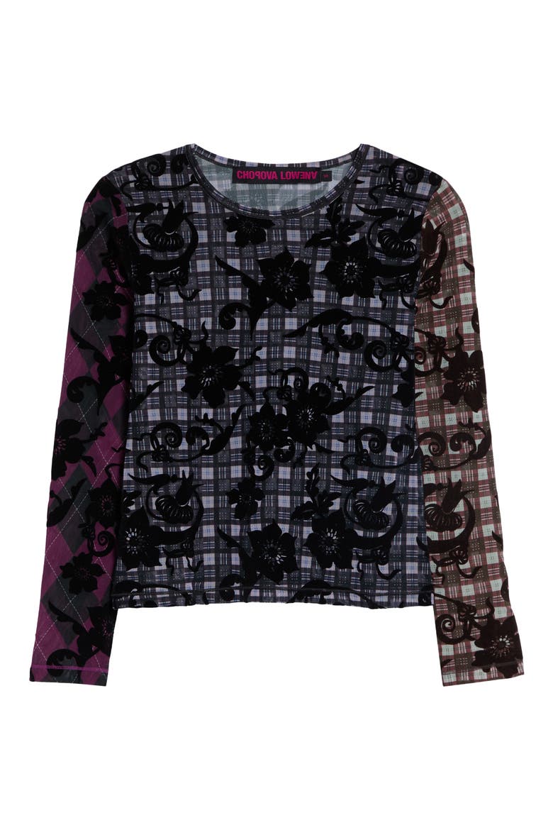 Duchess Flocked Mesh Top, Main, color, BLACK MULTI