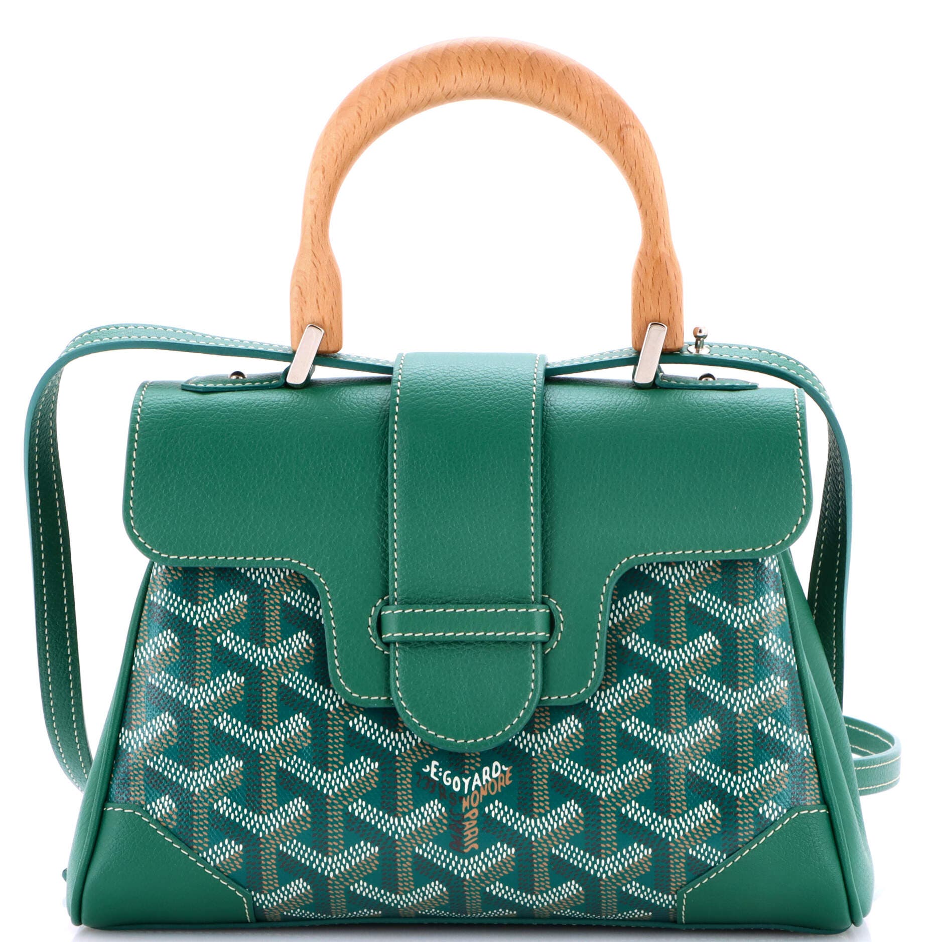 Pre-Owned Goyard Saigon Top Handle Bag Coated Canvas with Leather Mini, Main, color, Green