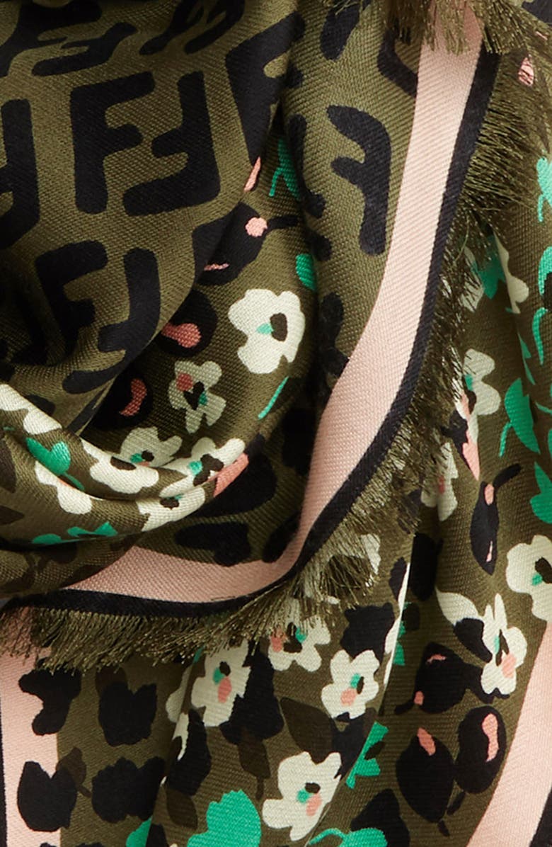Fendi FF Floral Silk & Wool Shawl, Alternate, color, 