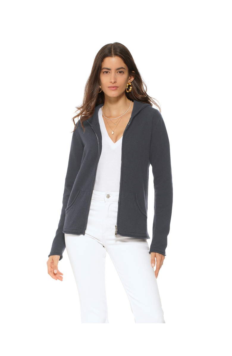 Monticelli Cashmere Pure Cashmere Double Zip Hoodie Sweater, Alternate, color, Charcoal