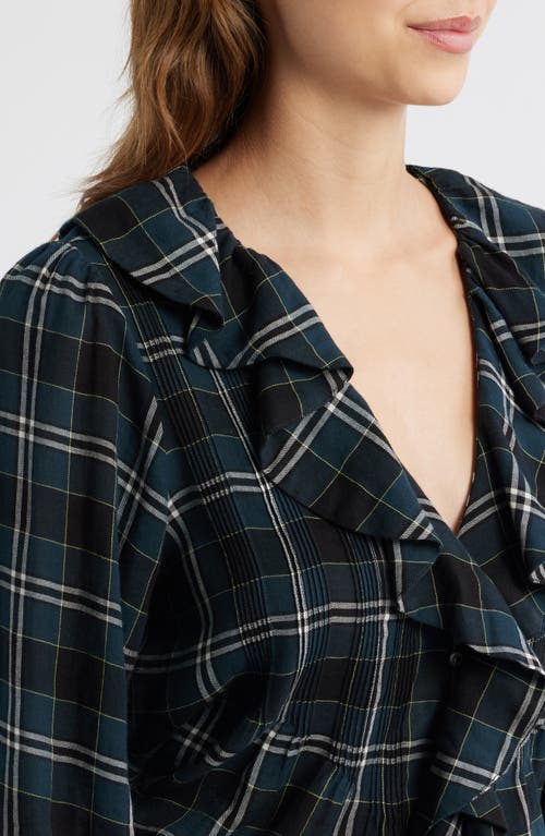 Doen Dôen Hardy Plaid Ruffle Pintuck Cotton Top In Black
