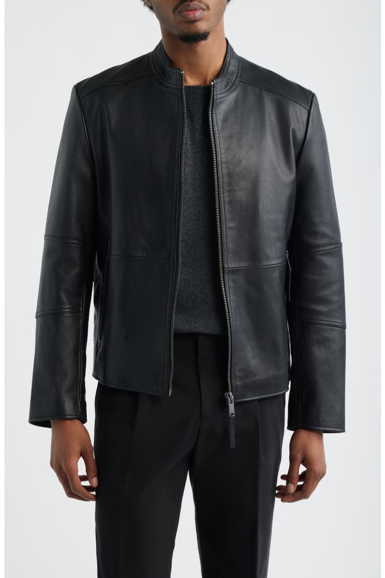 Lokis Leather Jacket, Main, color, BLACK