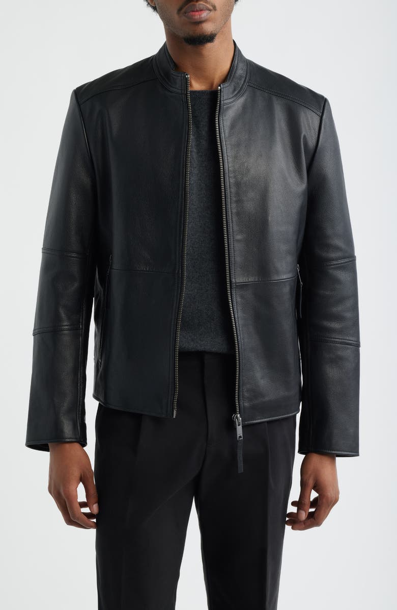 HUGO Lokis Leather Jacket, Main, color, Black