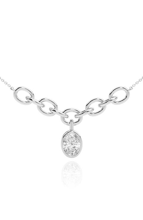Oval Bezel Link Cubic Zirconia Pendant Necklace