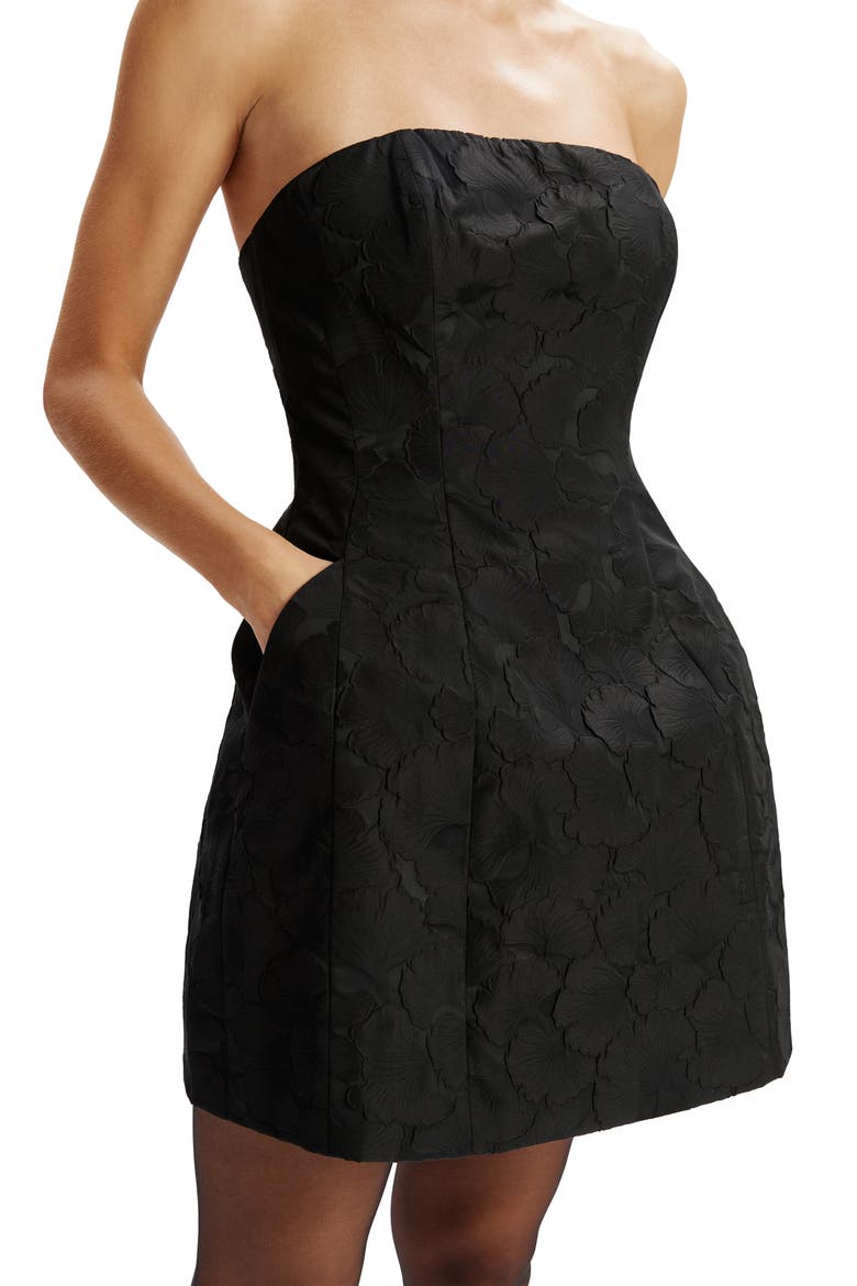 Karoline Strapless Fit & Flare Minidress, Alternate, color, BLACK