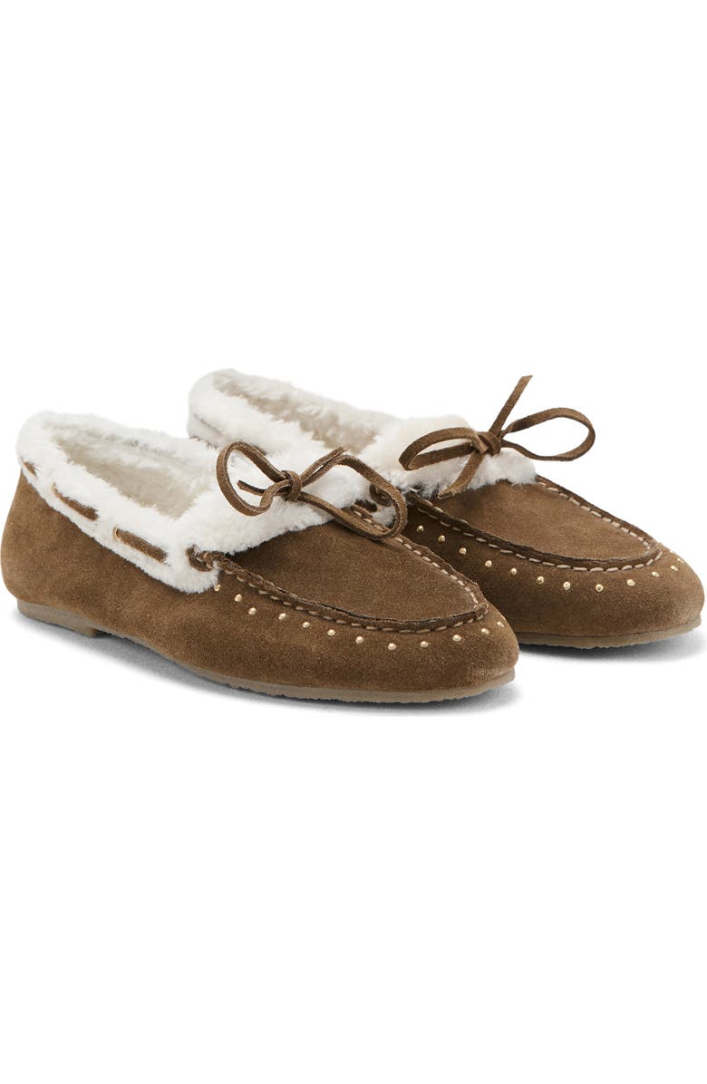 MANGO TEEN Studded Faux Shearling Loafer, Main, color, Leather