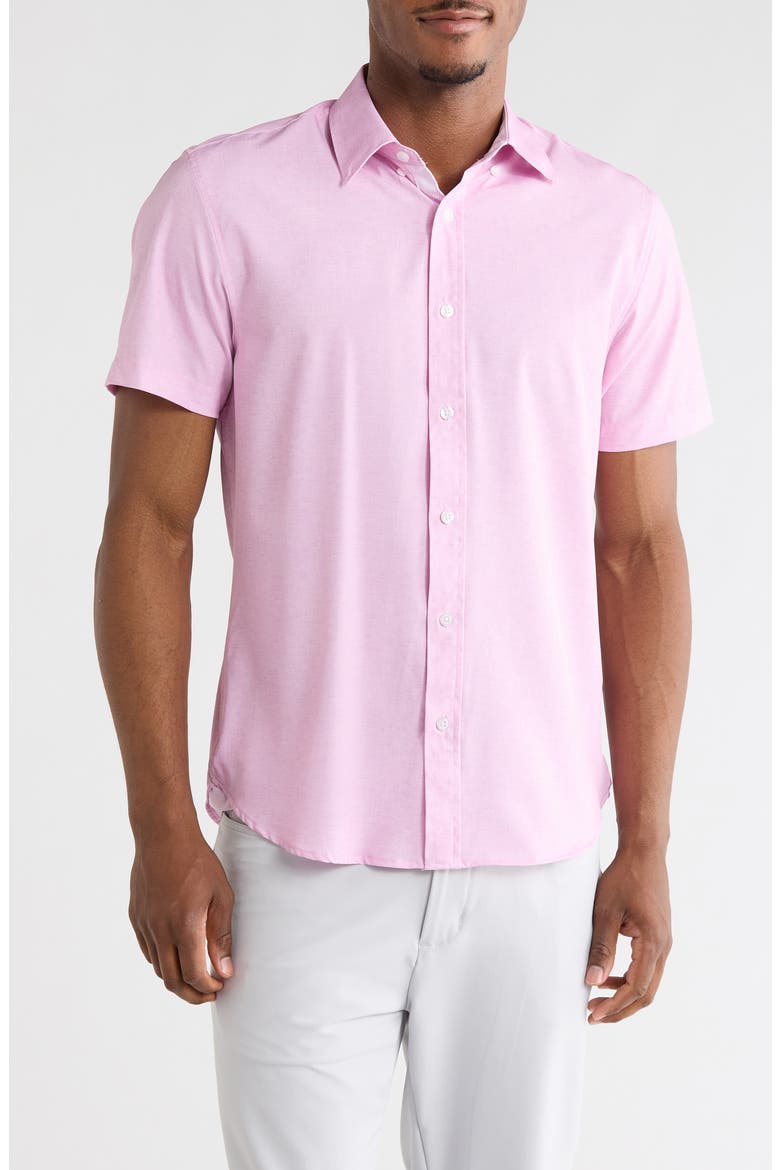 Short Sleeve Woven Shirt, Main, color, CORAL PINK