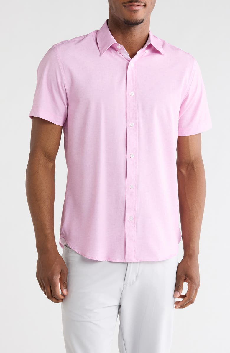 CONSTRUCT Short Sleeve Woven Shirt, Main, color, Coral Pink