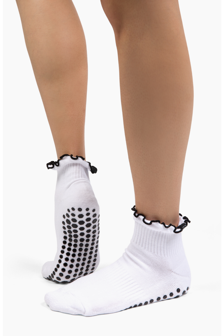 Antimicrobial Grip Sock- White Ruffle Black Grip, Alternate, color, White