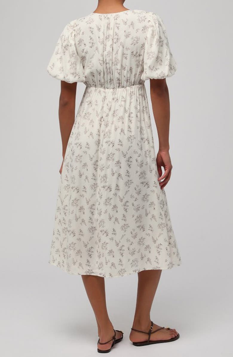 Lulus Lillian Floral Puff Sleeve Empire Waist Midi Dress, Alternate, color, White Toile