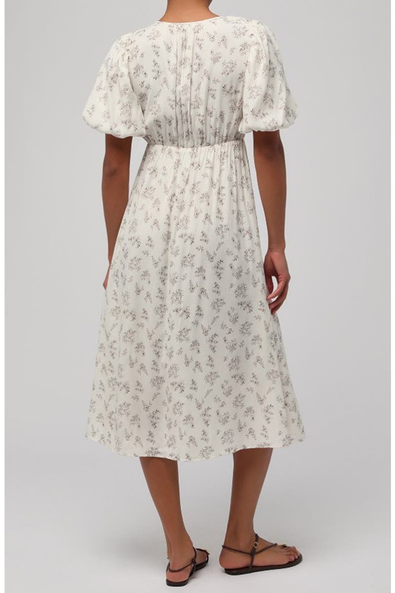 emerson poplin puff sleeve midi dress cream floral Abercrombie & Fitch