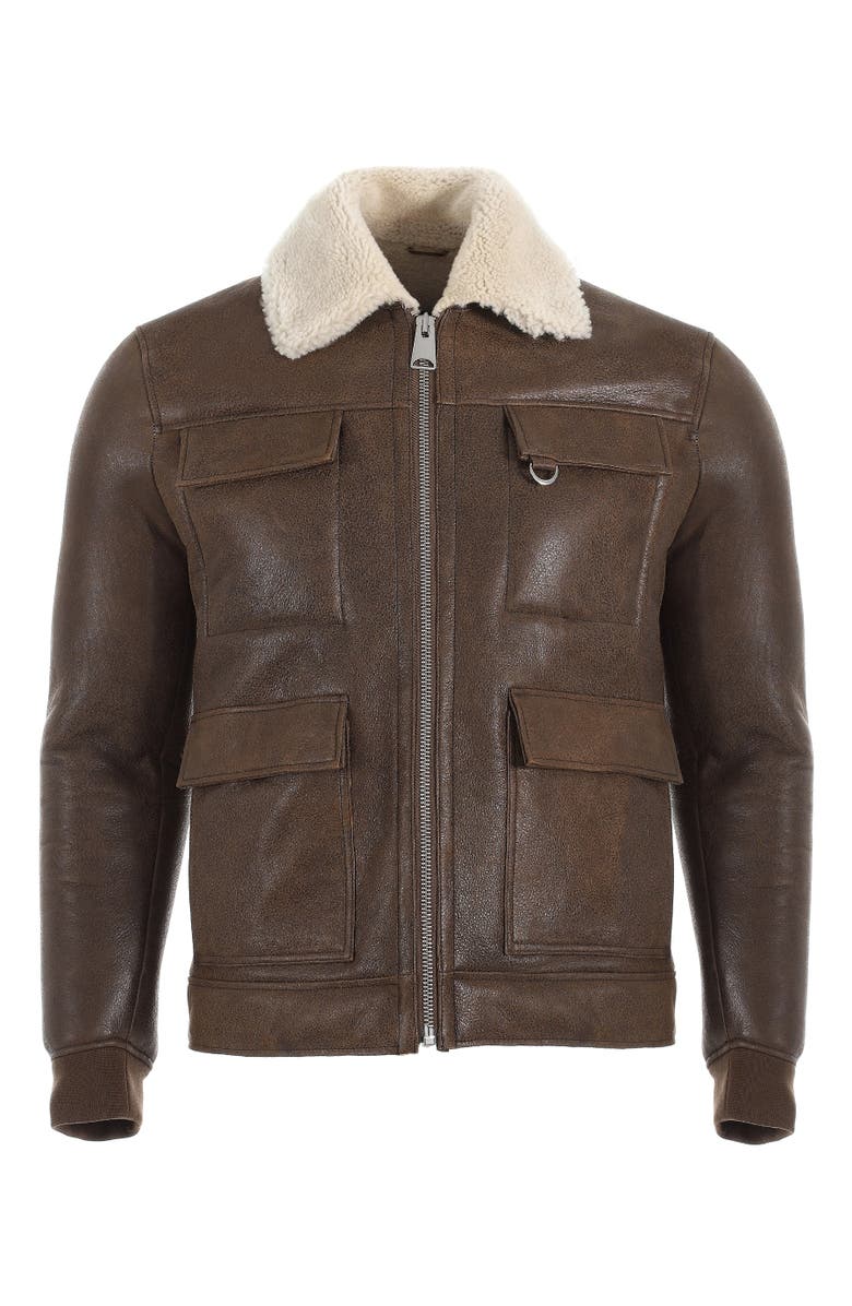 Furniq UK Percival Grained Shearling Jacket, Alternate, color, Camel Brown