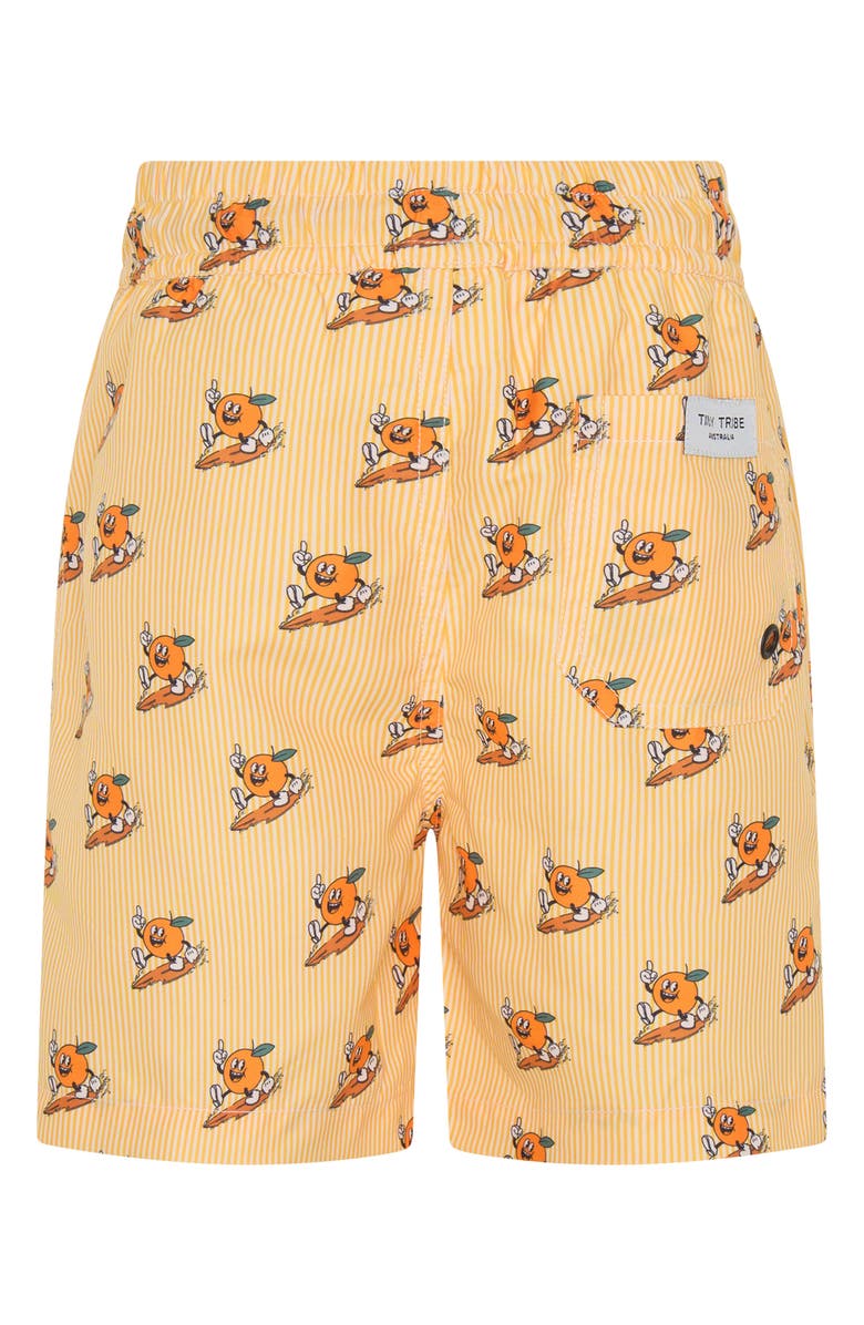 TINY TRIBE Kids' Orange Stripe UPF 50+ Swim Trunks, Alternate, color, Orange