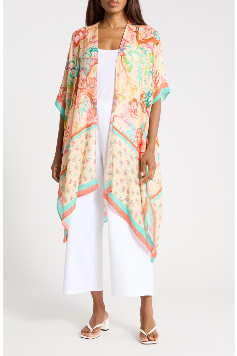 Lightweight Print Ruana, Main, color, PEACH ORANGE FLORALS