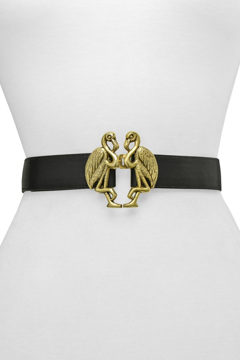 Flamingo Buckle Belt, Main, color, BLACK