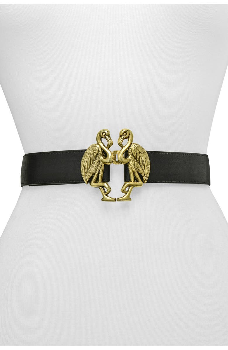 Raina Flamingo Buckle Belt, Main, color, Black