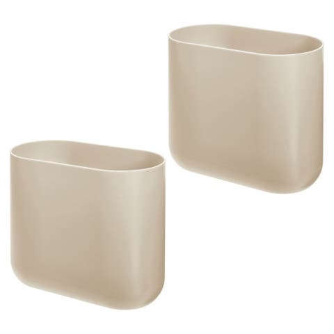 Small Slim Plastic Oval Bathroom Trash Can, 1.9 Gallon, 2-Pack, Taupe