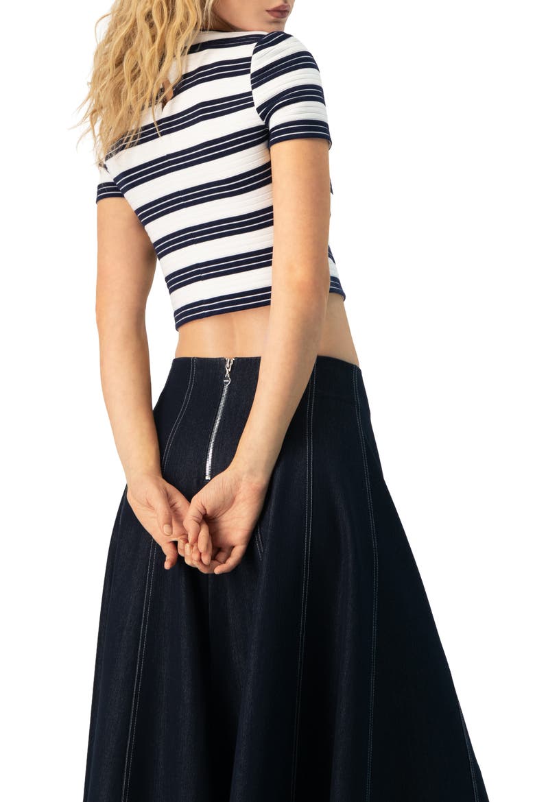 Striped Short Sleeve Round Neck Crop Top, Alternate, color, Navy Blue