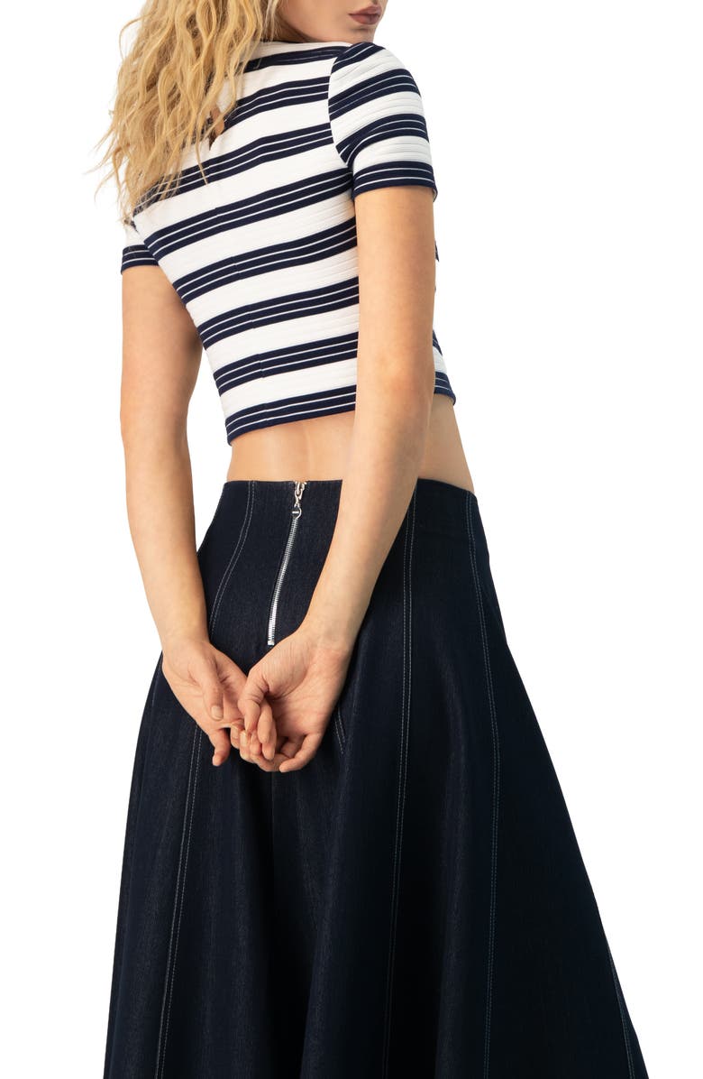 IVONNE Striped Short Sleeve Round Neck Crop Top, Alternate, color, Navy Blue
