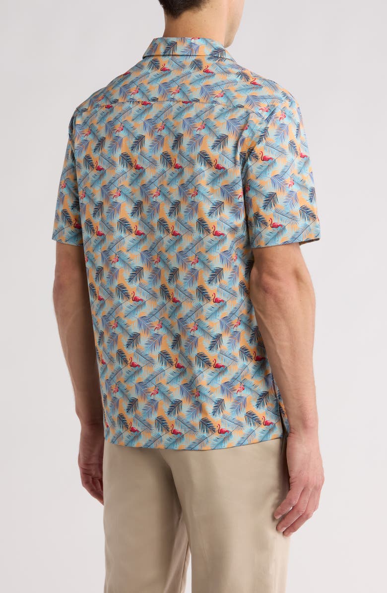 Bugatchi Flamingo Palm Short Sleeve Button-Up Camp Shirt, Alternate, color, Jaffa