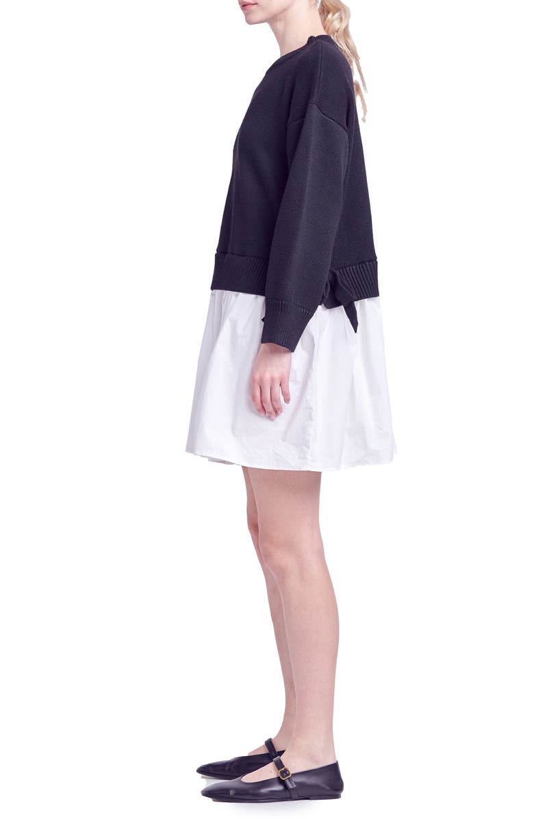English Factory Side Tie Twofer Dress, Alternate, color, Black/ White