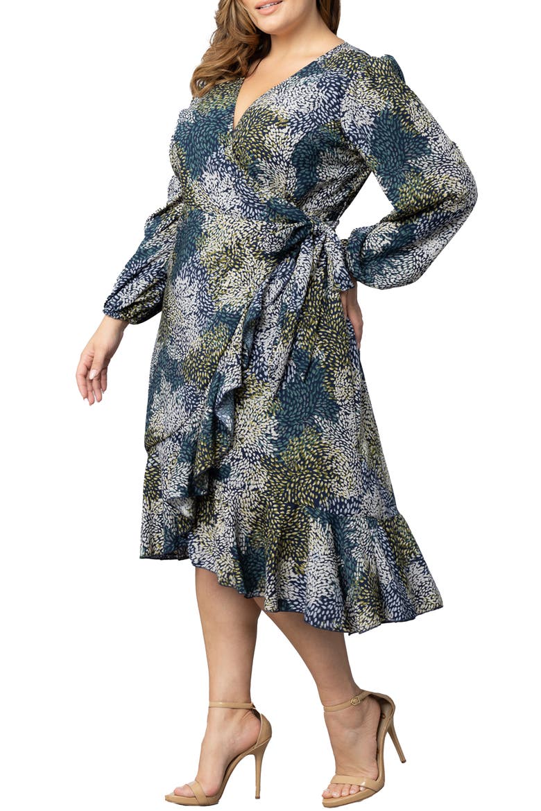 Julia Long Sleeve Midi Wrap Dress, Alternate, color, BLUE IMPRESSIONIST PRINT
