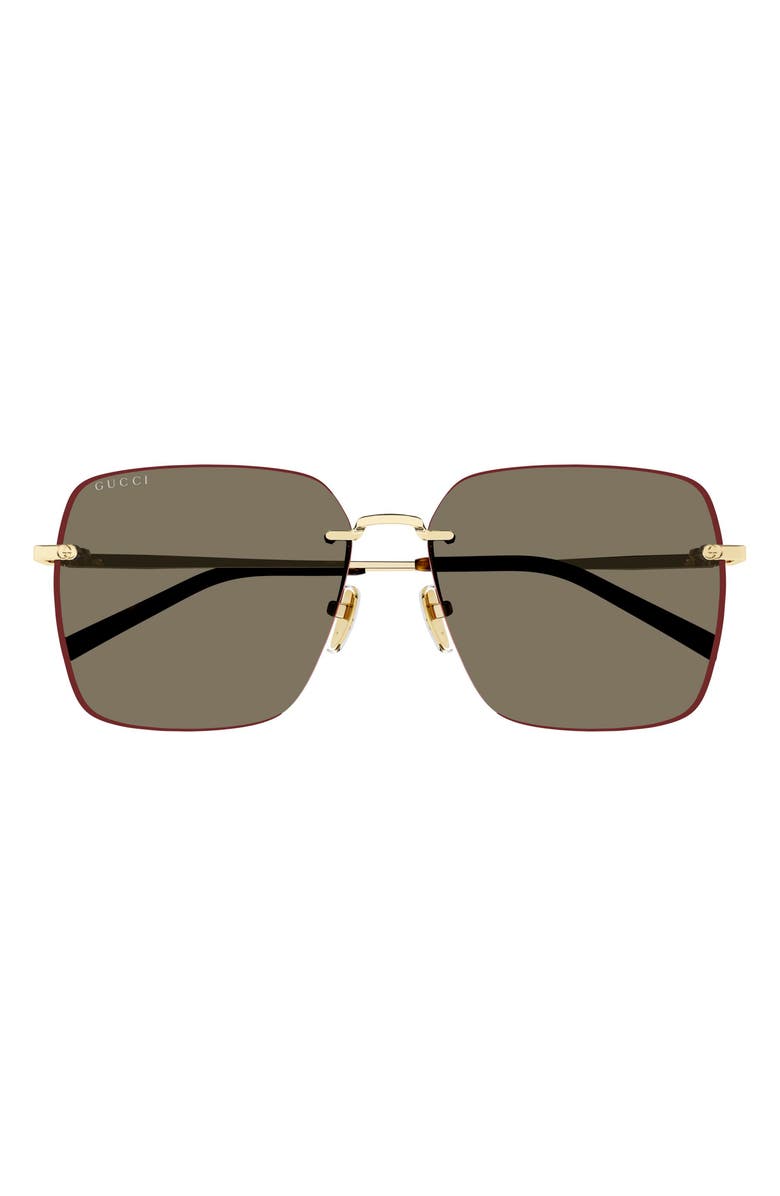 Gucci 60mm Square Sunglasses, Main, color, Gold