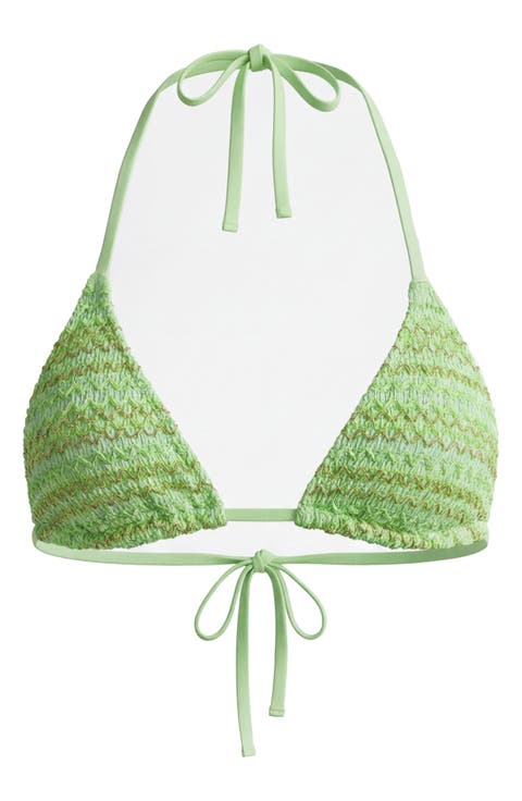 Green Symphony Balmy Smocked Triangle Bikini Top