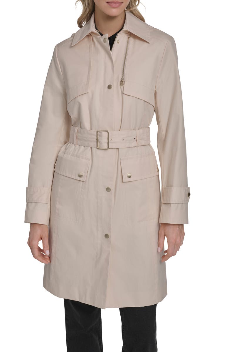 Cole Haan Signature Water Resistant Convertible Collar Belted Trench Coat with Removable Hood, Main, color, Light Sand