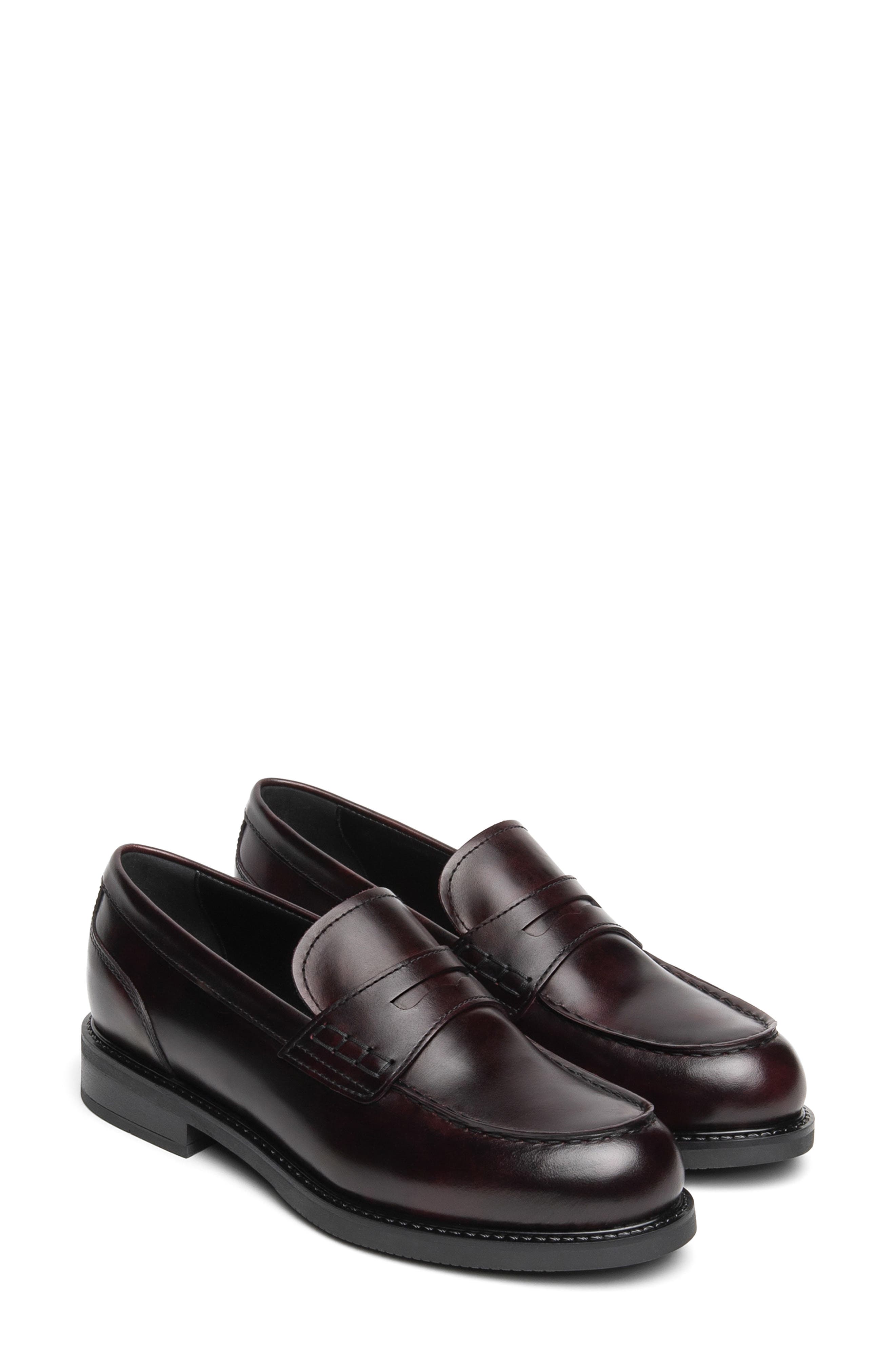 Leather Penny Loafer, Main, color, BORDEAUX