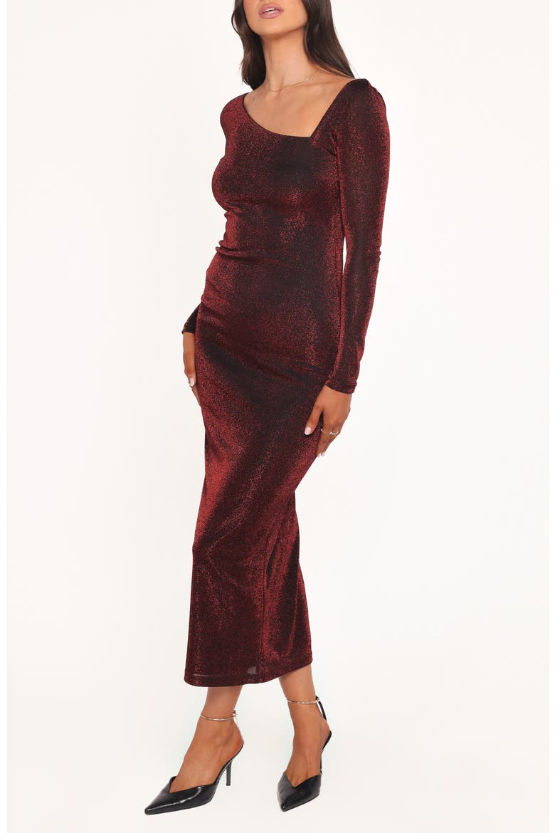 Charles Body-Con Midi Metallic Dress, Alternate, color, BURGUNDY