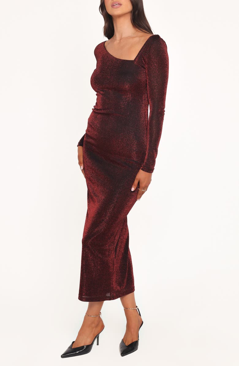 Petal & Pup Charles Body-Con Midi Metallic Dress, Alternate, color, Burgundy