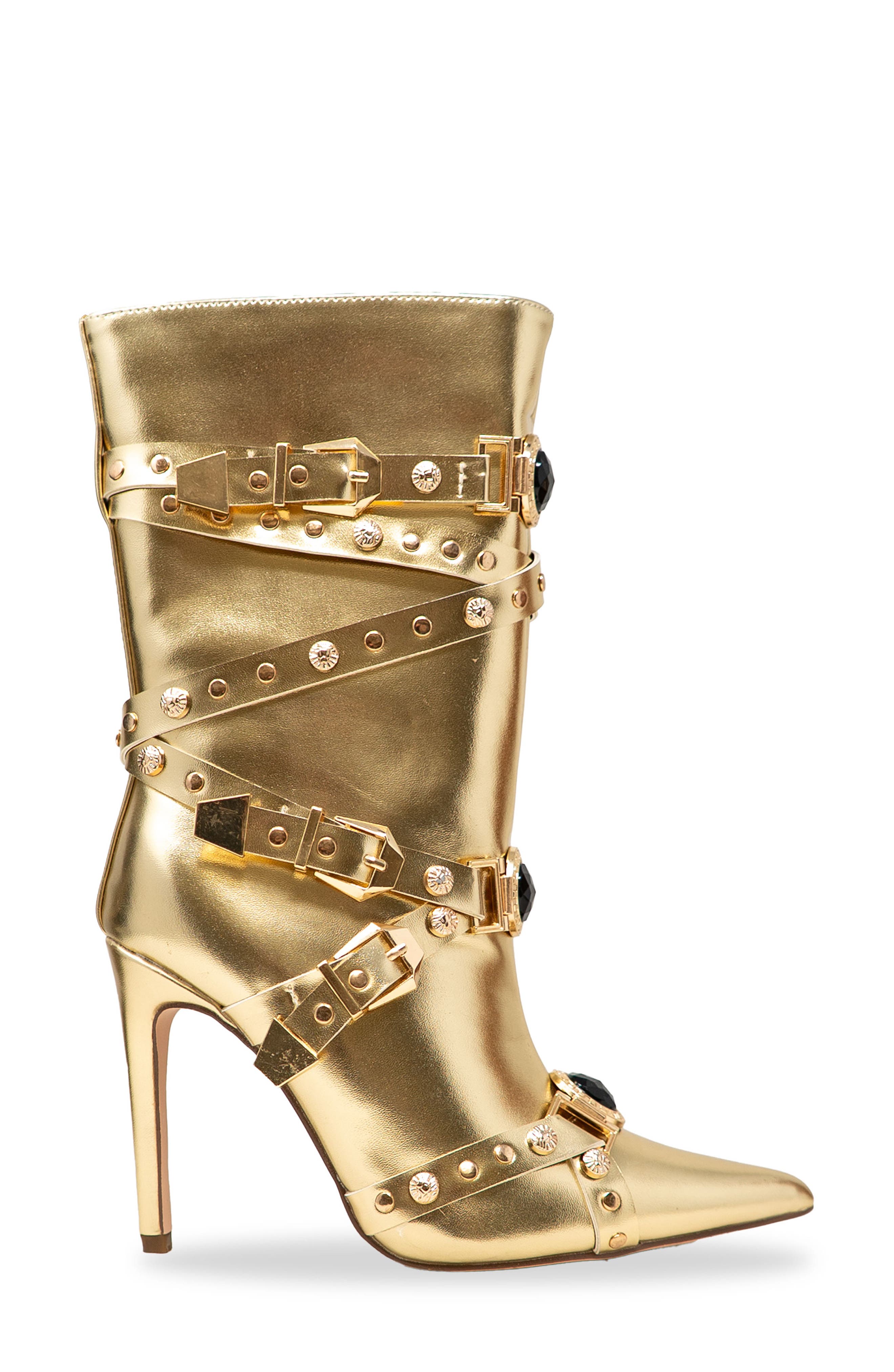 CHASE AND CHLOE Adonis Stud Embellished Boot, Alternate, color, Gold