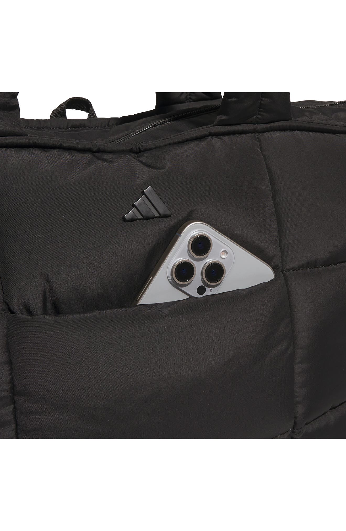 adidas All Me Quilted Tote, Alternate, color, Black