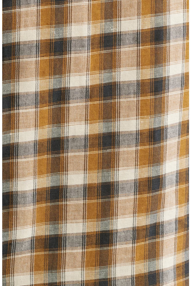 Cru Plaid Linen Blend Short Sleeve Shirt, Alternate, color, BLACK/ TOBACCO PLAID