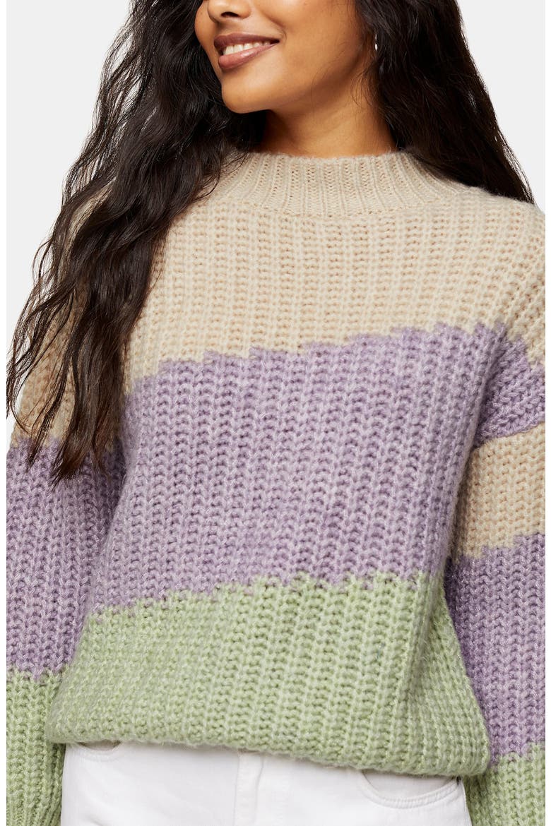Colorblock Mock Neck Sweater, Alternate, color, CHARCOAL MULTI