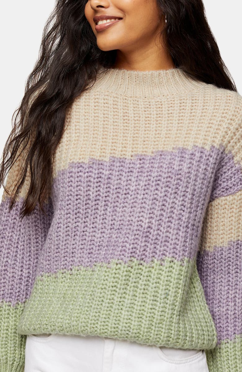 Topshop Colorblock Mock Neck Sweater, Alternate, color,