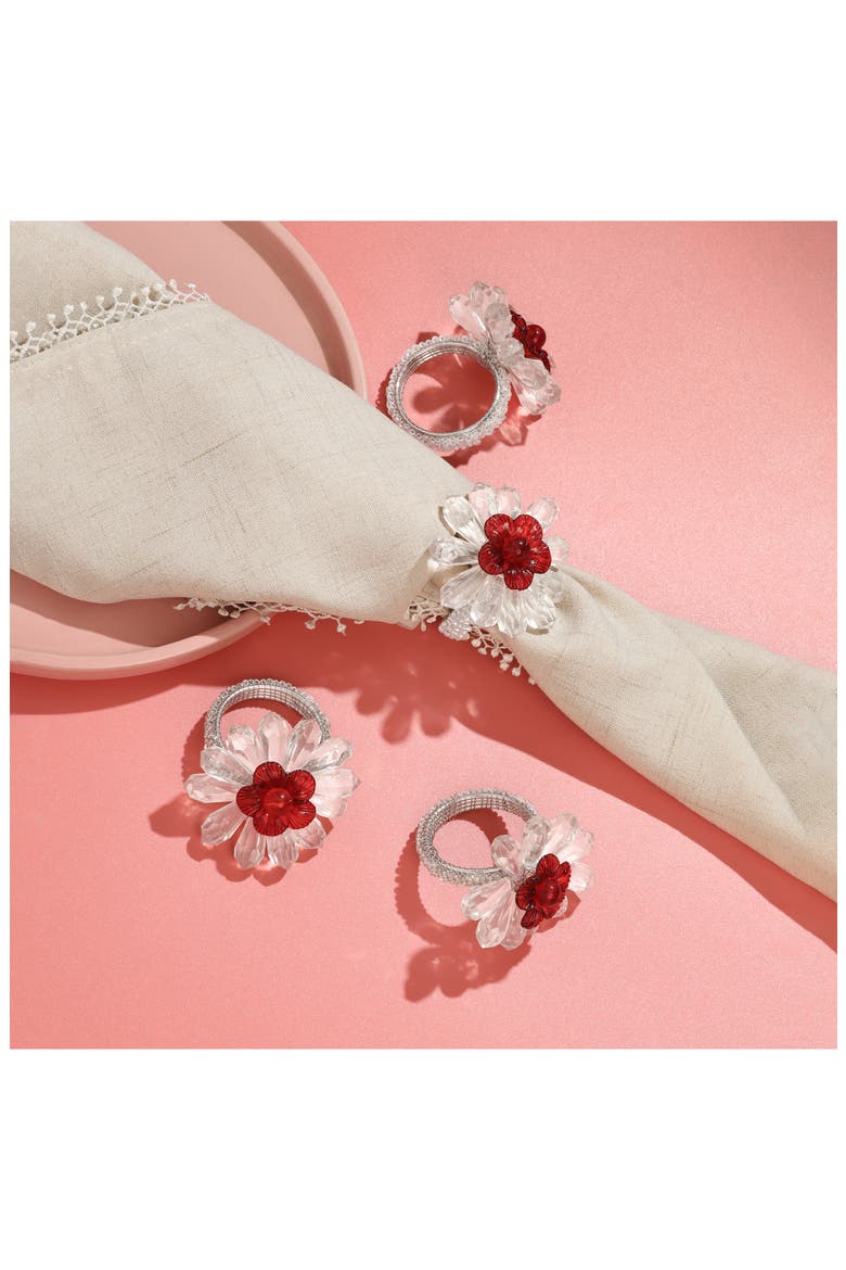 Crimson Radiance Set of 4 Napkin Rings, Alternate, color, WHITE/ RED