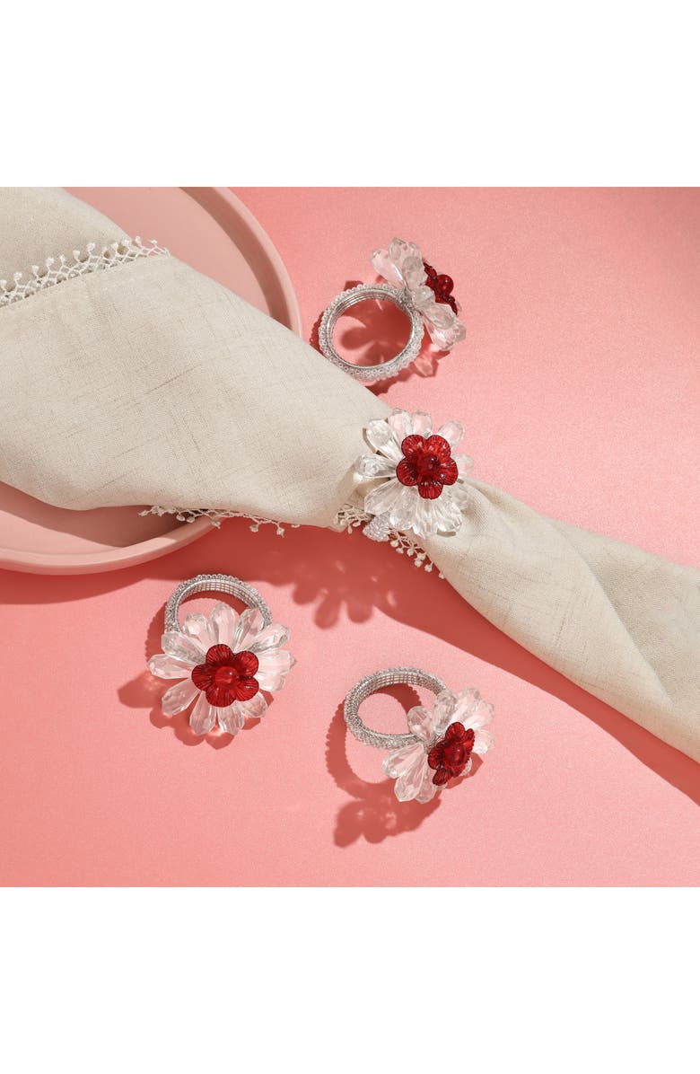 Tiramisu Crimson Radiance Set of 4 Napkin Rings, Alternate, color, White/ Red