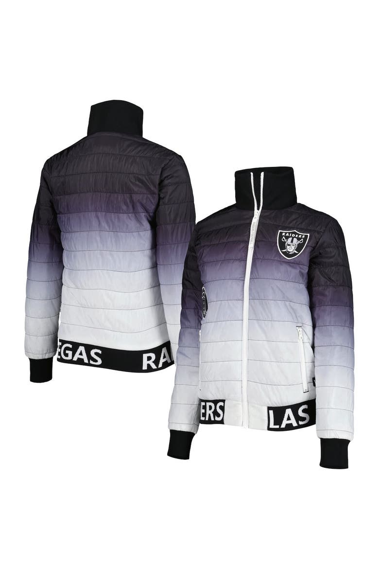 Women's The Wild Collective Black/Silver Las Vegas Raiders Color Block Full-Zip Puffer Jacket, Main, color, Black