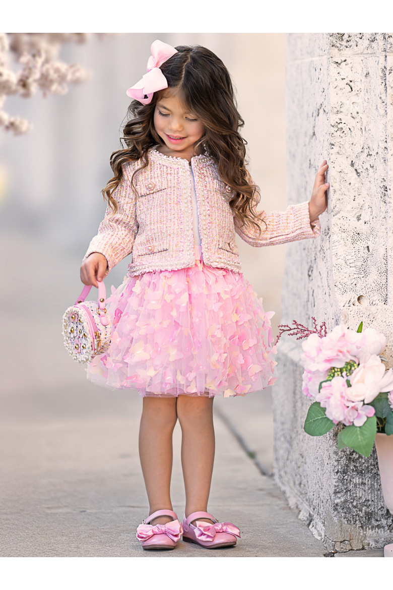 Girls  Sparkle Tweed Jacket & Butterfly Tutu Skirt Set, Alternate, color, Pink