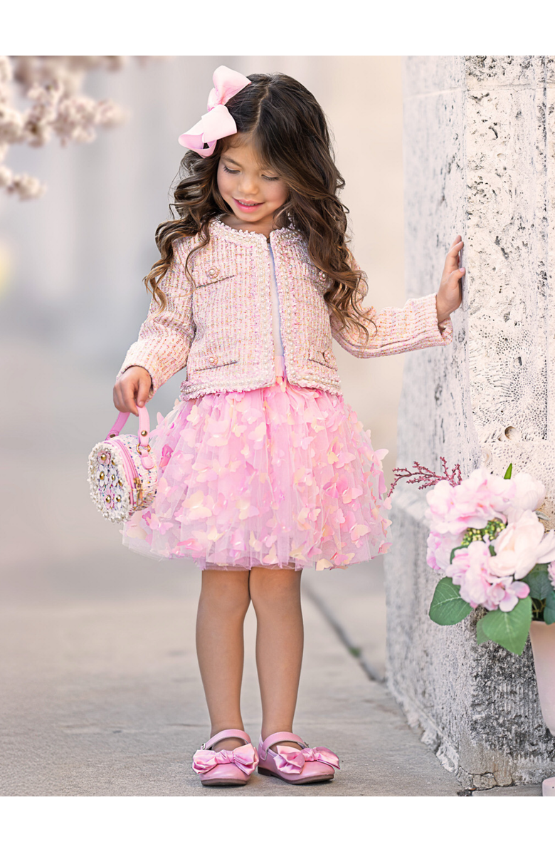 Mia Belle Girls Girls  Sparkle Tweed Jacket & Butterfly Tutu Skirt Set, Alternate, color, Pink