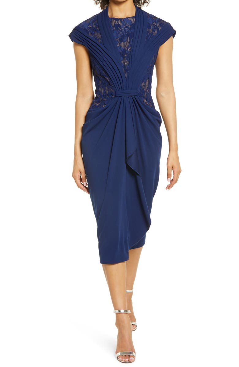 Tadashi Shoji Lace Inset Cap Sleeve Cocktail Dress, Main, color, 