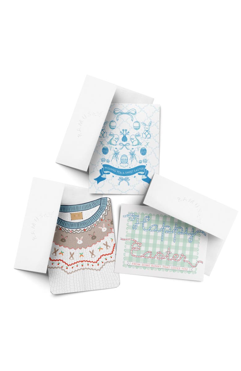 Ramus & Co Easter Greeting Card Pack, 'Indigo Sweet, Bunnies Sweater, Gingham Ribbons', Main, color, Multi-Pack